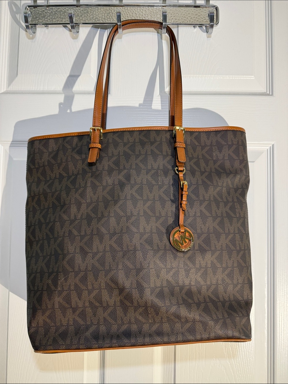 Michael Kors Brown & Tan MK Logo Laptop Tote